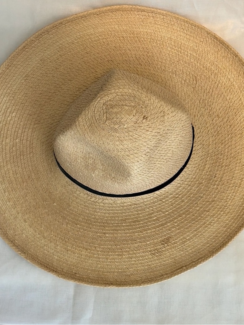 Wide-Brim Straw Sun Hat with Black Trim - Natural 7&1/8